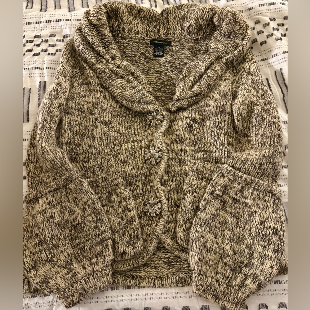 BCBGMaxAzria Marled Knit Cardigan w/ jeweled buttons - size M warm & cozy!